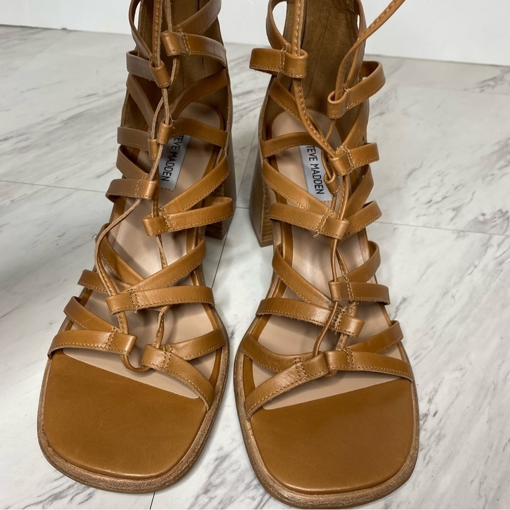 Steve Madden Cherri Strappy Brown Leather Heeled Sandal 10M - Picture 11 of 16